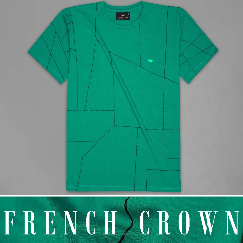 Tropical Green Geometric Hand Painted Premium Cotton T-shirt