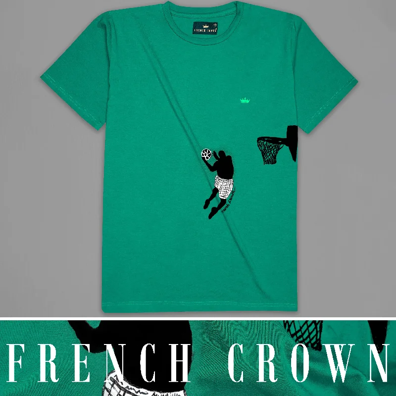 Tropical Green with Basketball Hand Painted Premium Cotton T-shirt