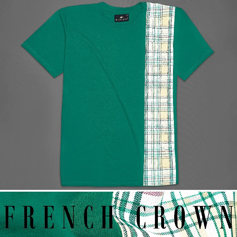 Tropical Green with Checkered PatchWork Organic Designer T-shirt